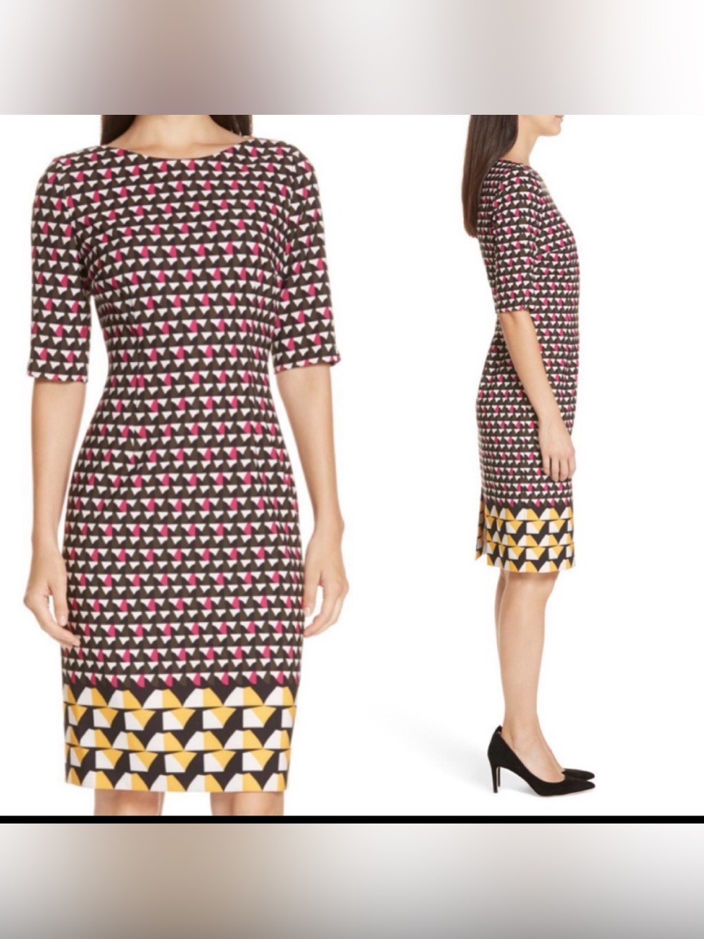 Boss Triangle-Print Dress in Brown, Pink & Yellow